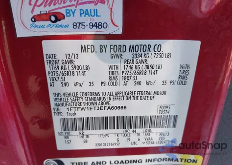 2014 Ford F-150 Fx4 z USA, uszkodzony, nr VIN 1FTFW1ET3EFA60666